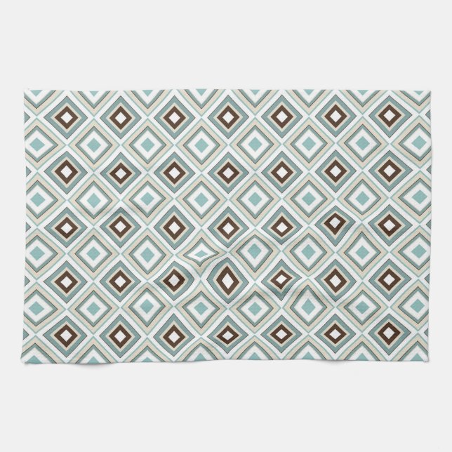 Paño De Cocina Turquesa marrón de diamantes retro (Horizontal)