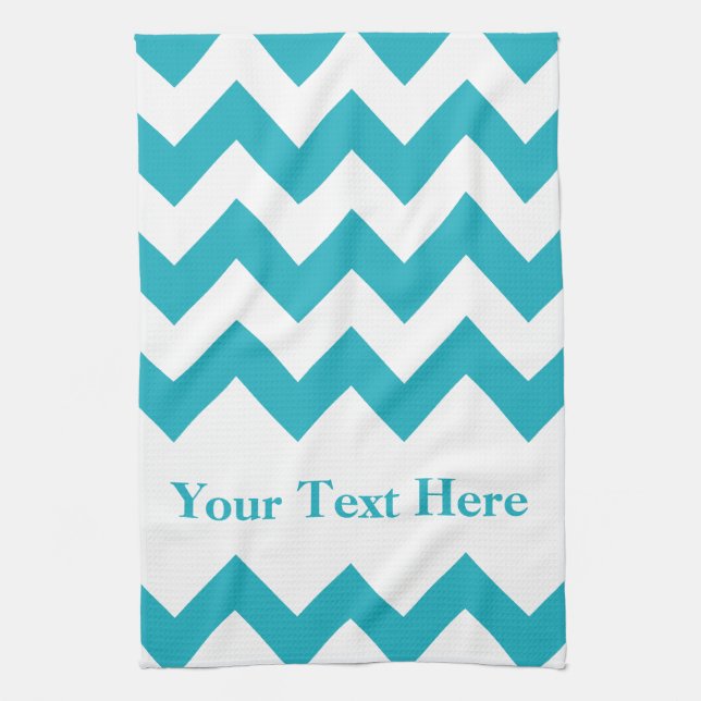 Paño De Cocina Turquesa negrita Chevron con texto de personalizab (Vertical)