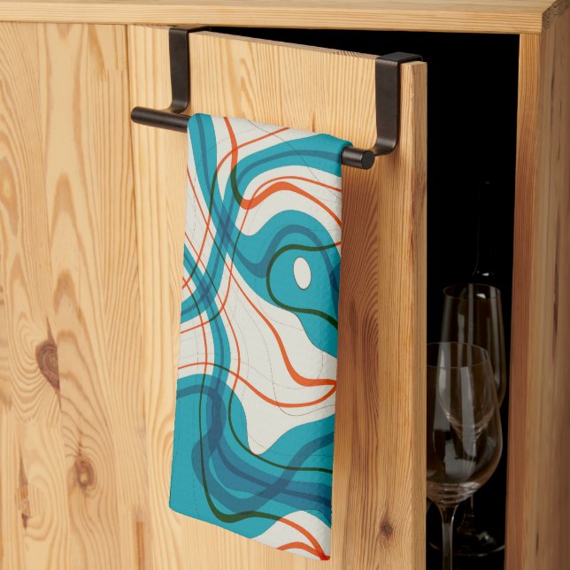 Paño De Cocina Turquesa y Red Swirls (Pliegue de tercios)