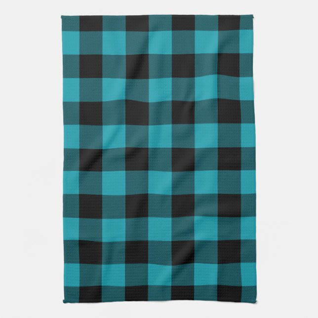 Paño De Cocina Turquoise Black Buffalo Check Rústico (Vertical)