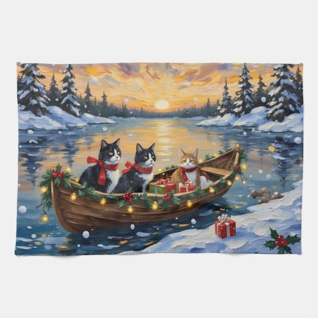 Paño De Cocina Tuxedo Cat Christmas Boat Holiday (Horizontal)