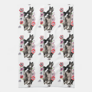 Paño De Cocina Tuxedo Cat Cute Bonitos Flores Gatos Acuarela
