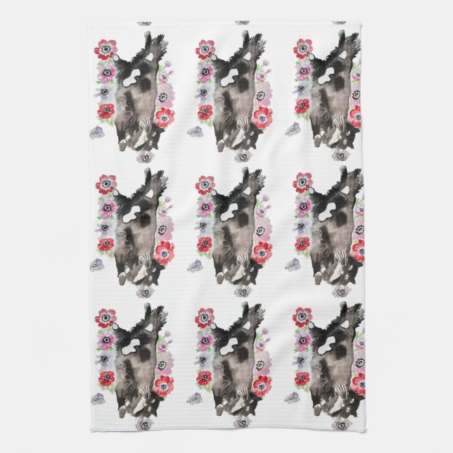 Paño De Cocina Tuxedo Cat Cute Bonitos Flores Gatos Acuarela (Vertical)