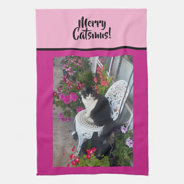 Paño De Cocina Tuxedo Cat Merry Catsmus Pink Christmas Cats (Vertical)