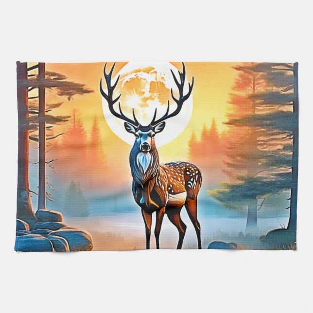 Paño De Cocina Twilight de ciervo dorado (Horizontal)