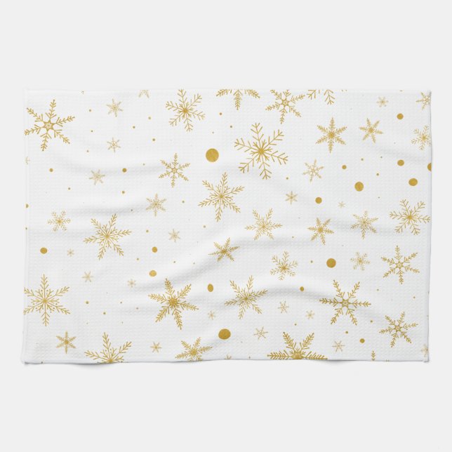 Paño De Cocina Twinkle Snowflake 3 -Oro y blanco- (Horizontal)
