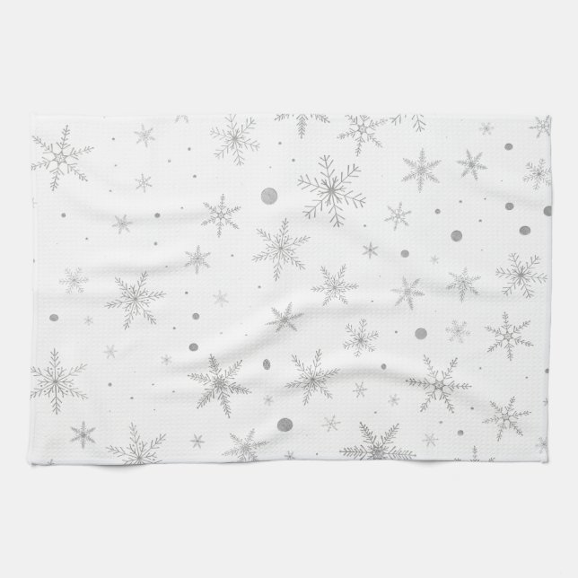 Paño De Cocina Twinkle Snowflake - Blanco y gris plateado (Horizontal)