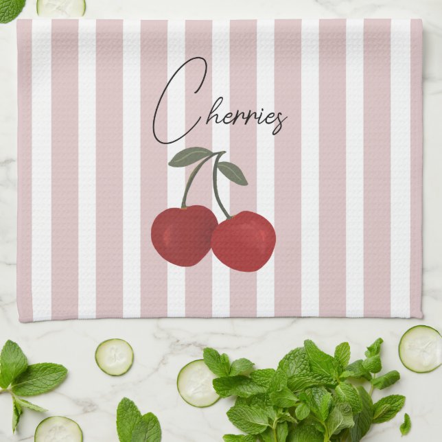 Paño De Cocina Two Red Cherries Illustration | Cute Fruit Art  (Doblado)