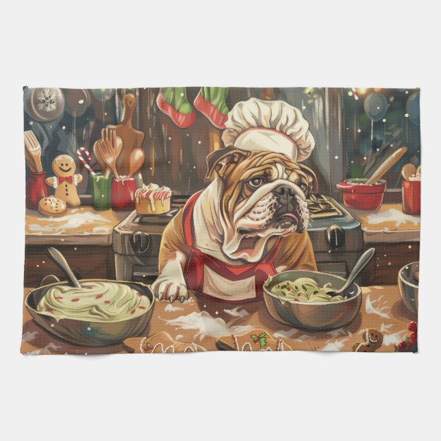 Paño De Cocina Último día feriado de bulldog: Navidades festivos (Horizontal)
