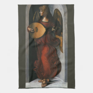 Paño De Cocina Un ángel en rojo con un laúd de Leonardo da Vinci