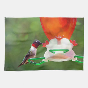 Paño De Cocina Un colibrí con trompetas de rubí