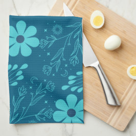 Paño De Cocina Un diseño de flores de color cian de moda