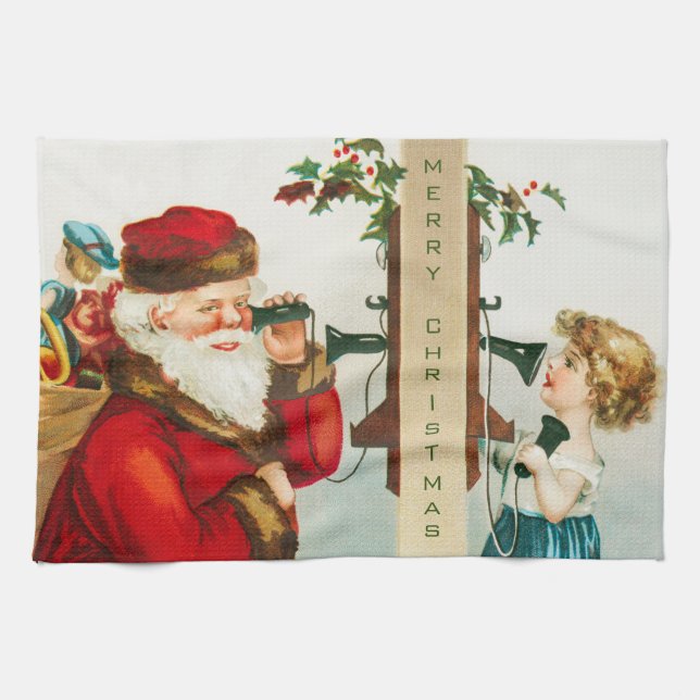 Paño De Cocina Un Feliz Papá Noel de Navidad por Ellen Clapsaddle (Horizontal)