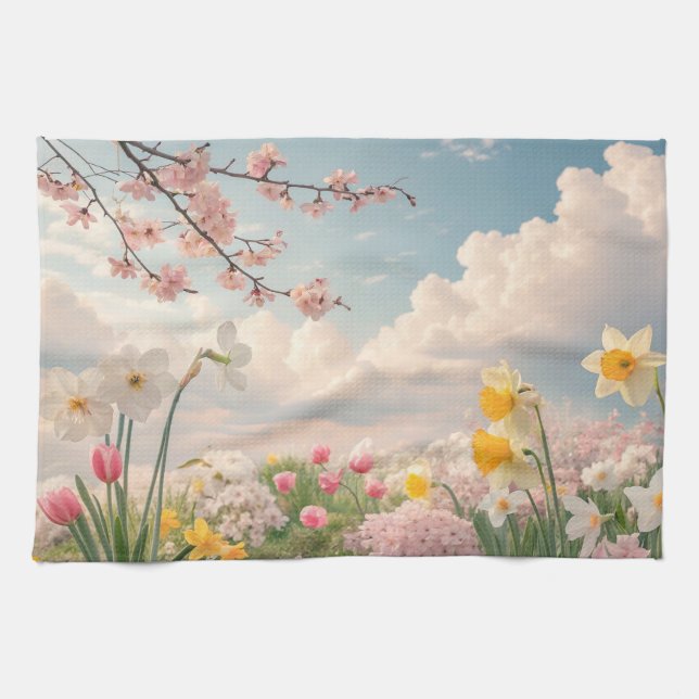 Paño De Cocina Un fondo floral de primavera (Horizontal)
