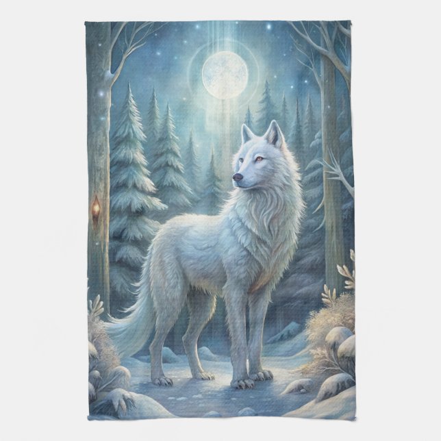 Paño De Cocina Un Hermoso Lobo Blanco (Vertical)