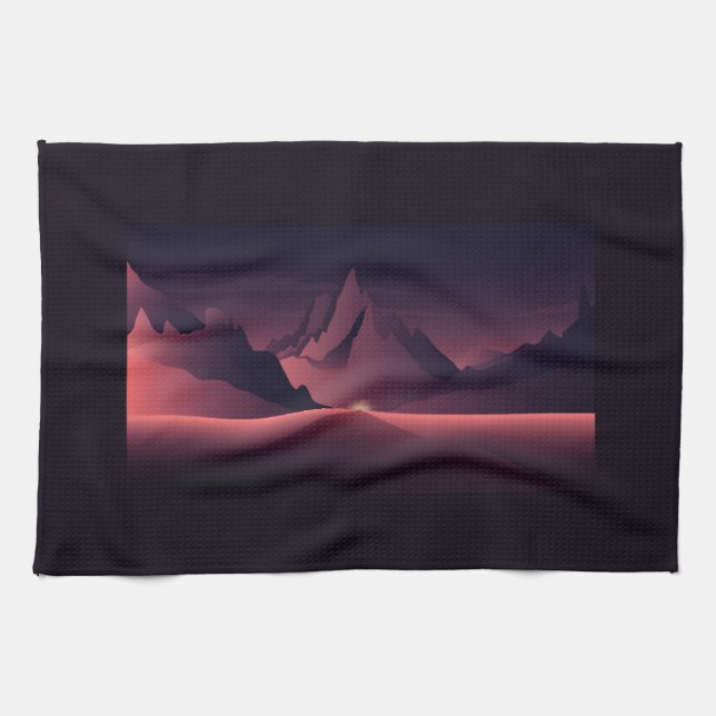 Paño De Cocina Un ilustracion de atardecer de montaña (Horizontal)