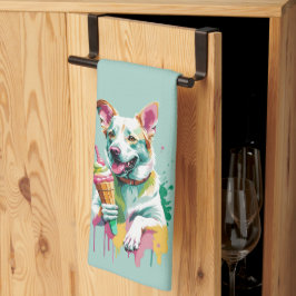 Paño De Cocina Un perro feliz comiendo un helado