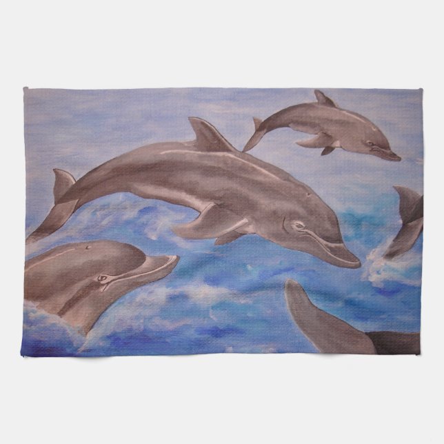 Paño De Cocina Un pote de delfines juguetones (Horizontal)