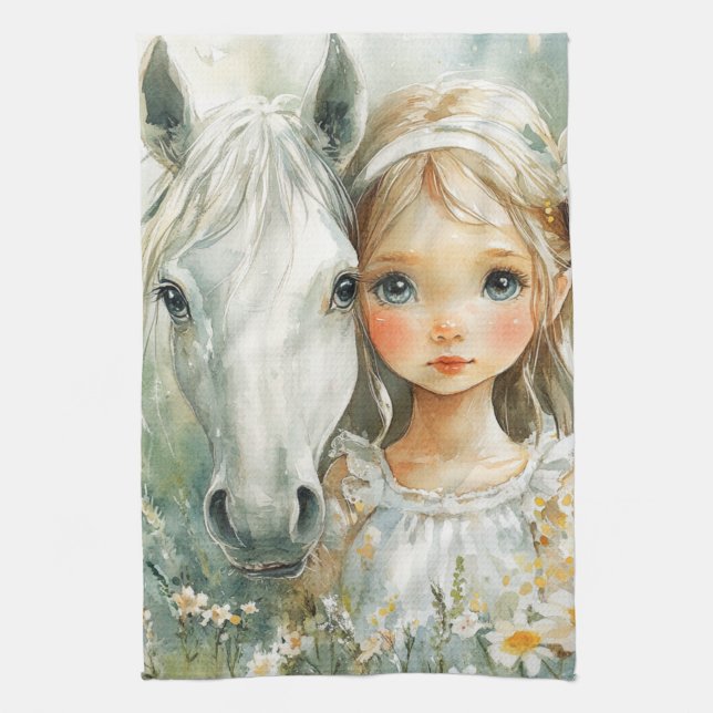 Paño De Cocina Una niña con un caballo (Vertical)
