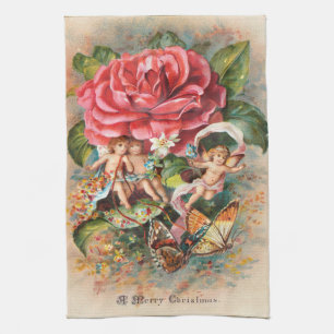 Paño De Cocina Una tarjeta postal vintage de Navidad de la era vi