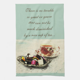Paño De Cocina Una taza de té y dulces con cita