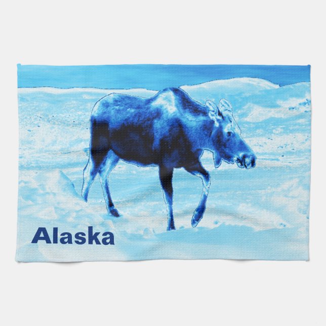 Paño De Cocina Una Vez En Un Moose Azul (Horizontal)