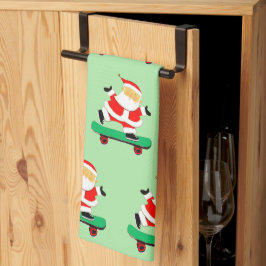 Paño De Cocina Único Skateboarding Santa