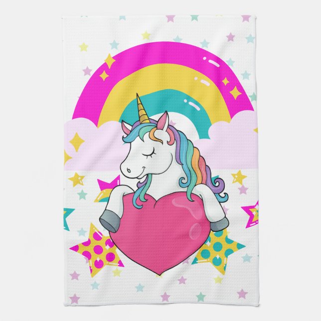 Paño De Cocina Unicornio arcoiris con estrellas (Vertical)