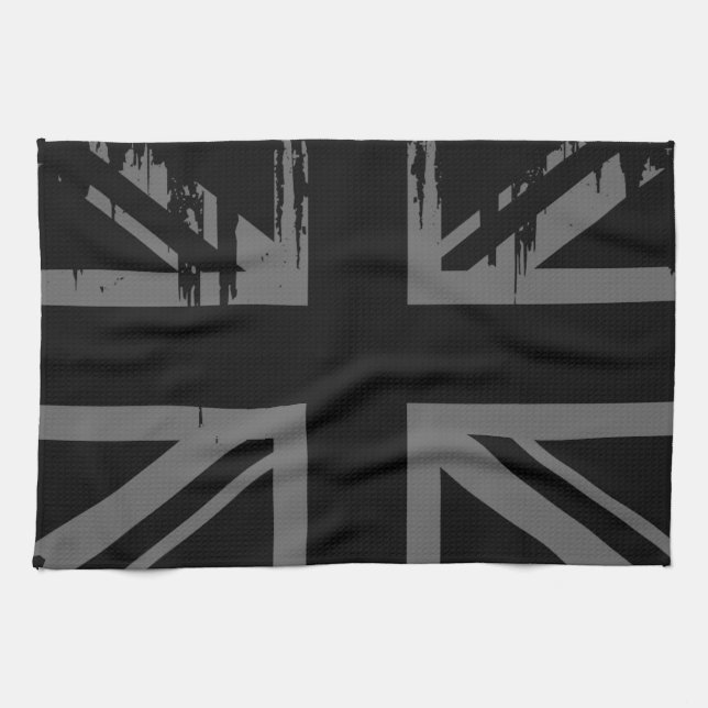 Paño De Cocina Union Jack (bandera BRITÁNICA de plata del grunge) (Horizontal)