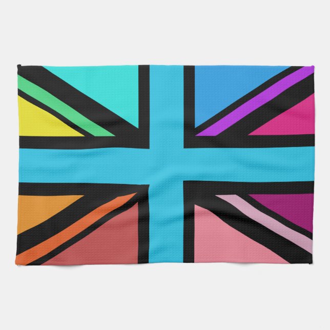 Paño De Cocina Unión Jack/Bandera Multicolorizado+Diseño Negro (Horizontal)