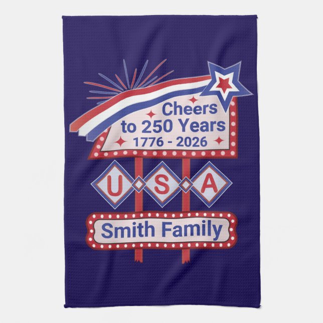Paño De Cocina USA 250 personalizado - Marquee retro patriótico (Vertical)