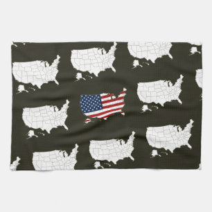 Paño De Cocina USA map with american flag