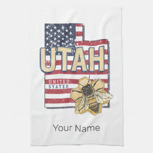 Paño De Cocina Utah Bee United States Retro Map Vintage USA
