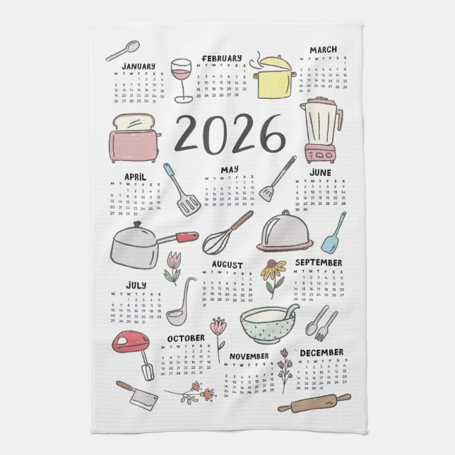 Paño De Cocina Utensilios de cocina del calendario 2026 (Vertical)