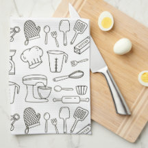 Utensilios de cocina Patrón de doodle blanco y neg