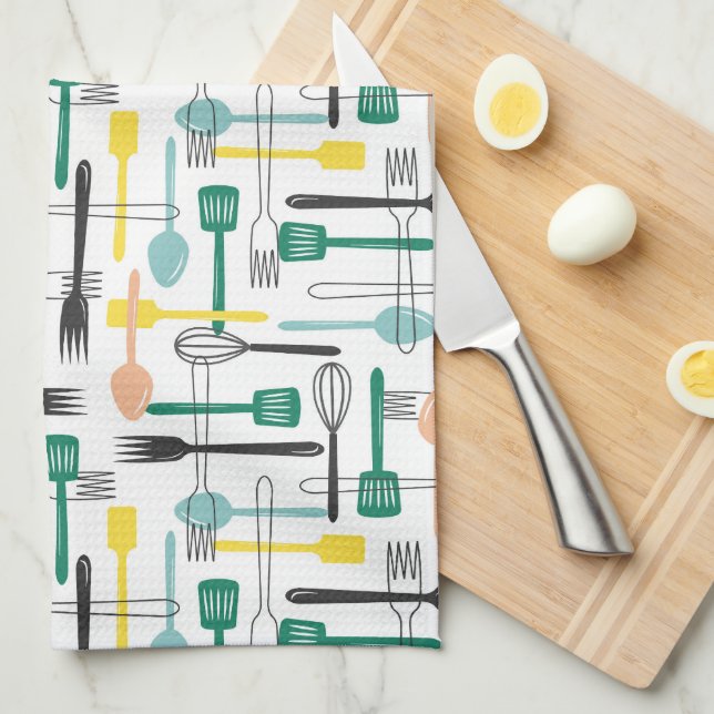 Paño De Cocina Utensilios de cocina retro (Doblado Cuarto)