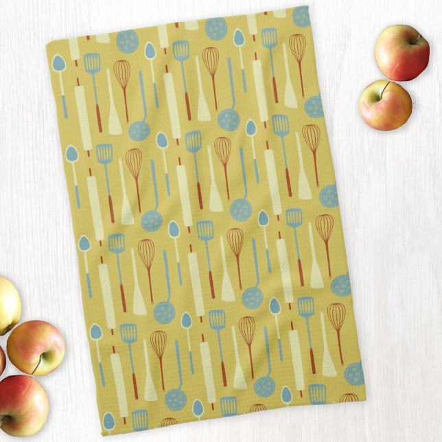 Paño De Cocina Utensilios de cocina retro (Retro kitchen utensils yellow kitchen tea towel)
