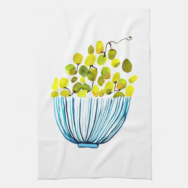 Paño De Cocina Uvas acuarela ilustracion de fruta (Vertical)