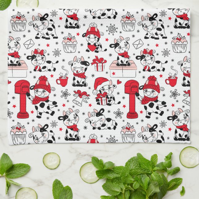 Paño De Cocina Vaca toro de Navidad linda (Doblado)