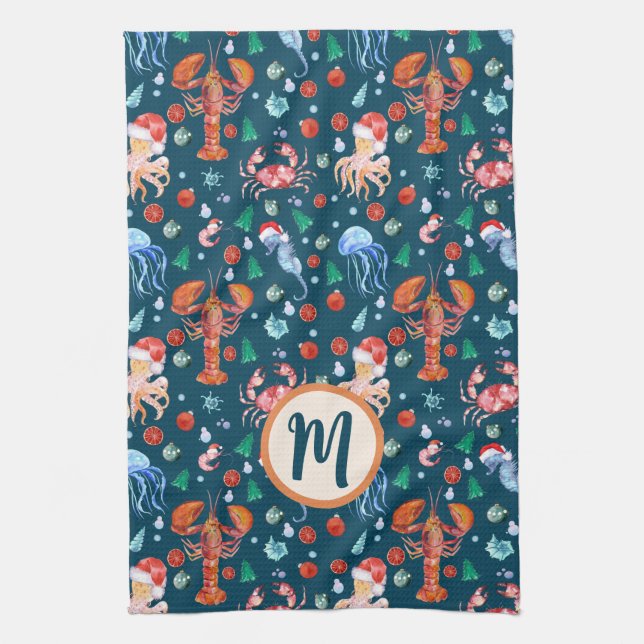 Paño De Cocina Vacaciones crustáceas de langosta azul de la Marin (Vertical)