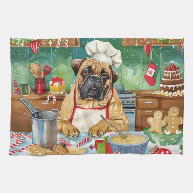 Paño De Cocina Vacaciones de Bullmastiff: Navidades festivos (Horizontal)