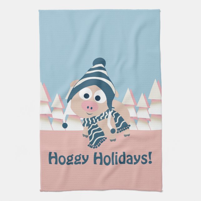 Paño De Cocina ¡Vacaciones de Hoggy! Cerdo de invierno (Vertical)