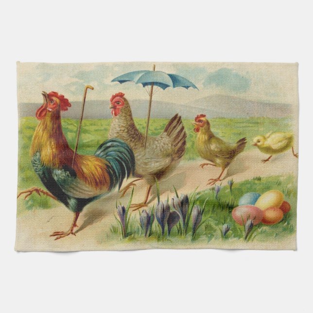 Paño De Cocina Vacaciones de Pascua de la Familia de Pollos Vinta (Horizontal)