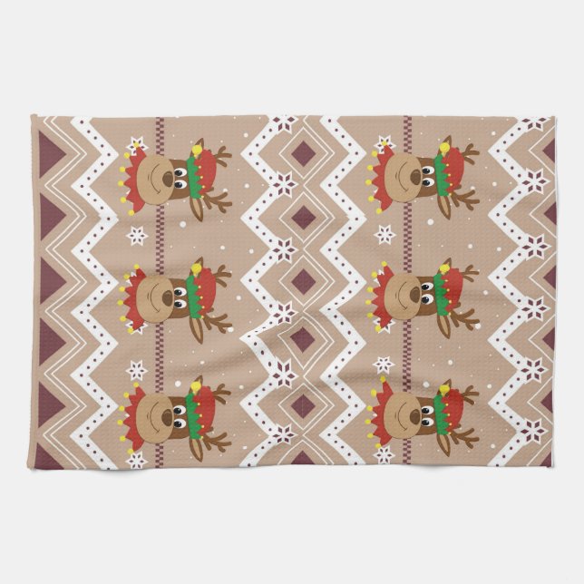 Paño De Cocina Vacaciones de renos de Navidades amables (Horizontal)