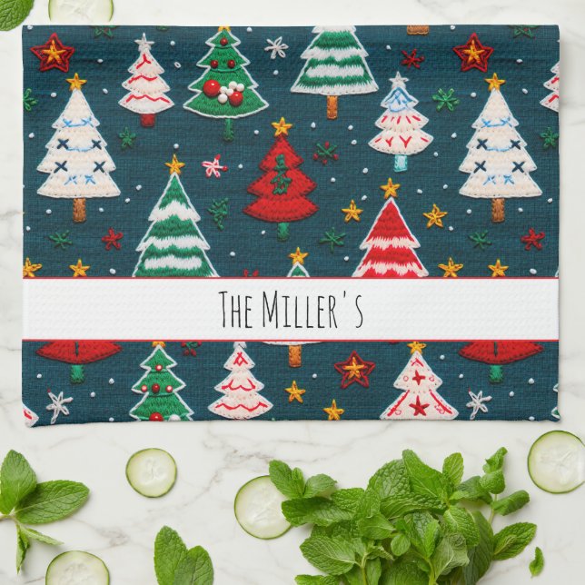 Paño De Cocina Vacaciones festivas de árboles navideños (Doblado)