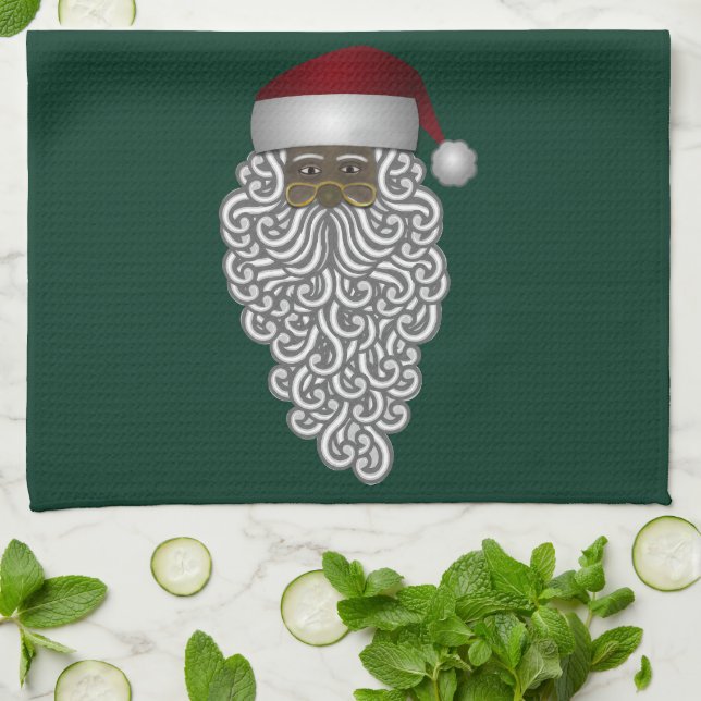 Paño De Cocina Vacaciones simples de Navidades verdes de Papá Noe (Doblado)
