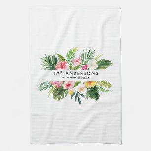 Paño De Cocina Vacaciones tropicales botánicas florales de verano