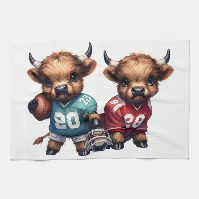 Paño De Cocina Vacas de la región montañosa y fútbol (Horizontal)