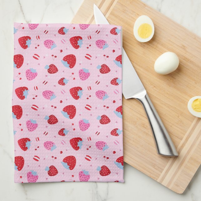 Paño De Cocina Valentine rosa dulce con fresas dulces (Doblado Cuarto)