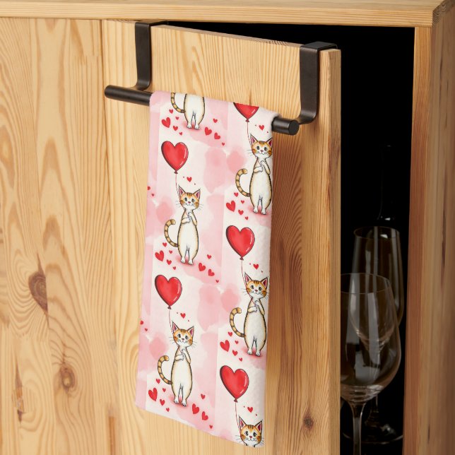 Paño De Cocina Valentine' s Kitchen Hand Towel Cat Red Heart (Pliegue de tercios)